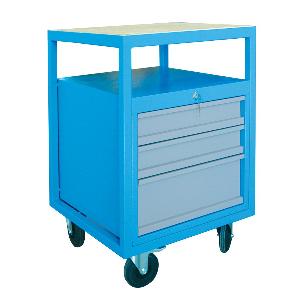 Kovov� dielensk� pracovn� st�l polovi�n�  so z�suvkami na kolieskach, RAL 5015/7001