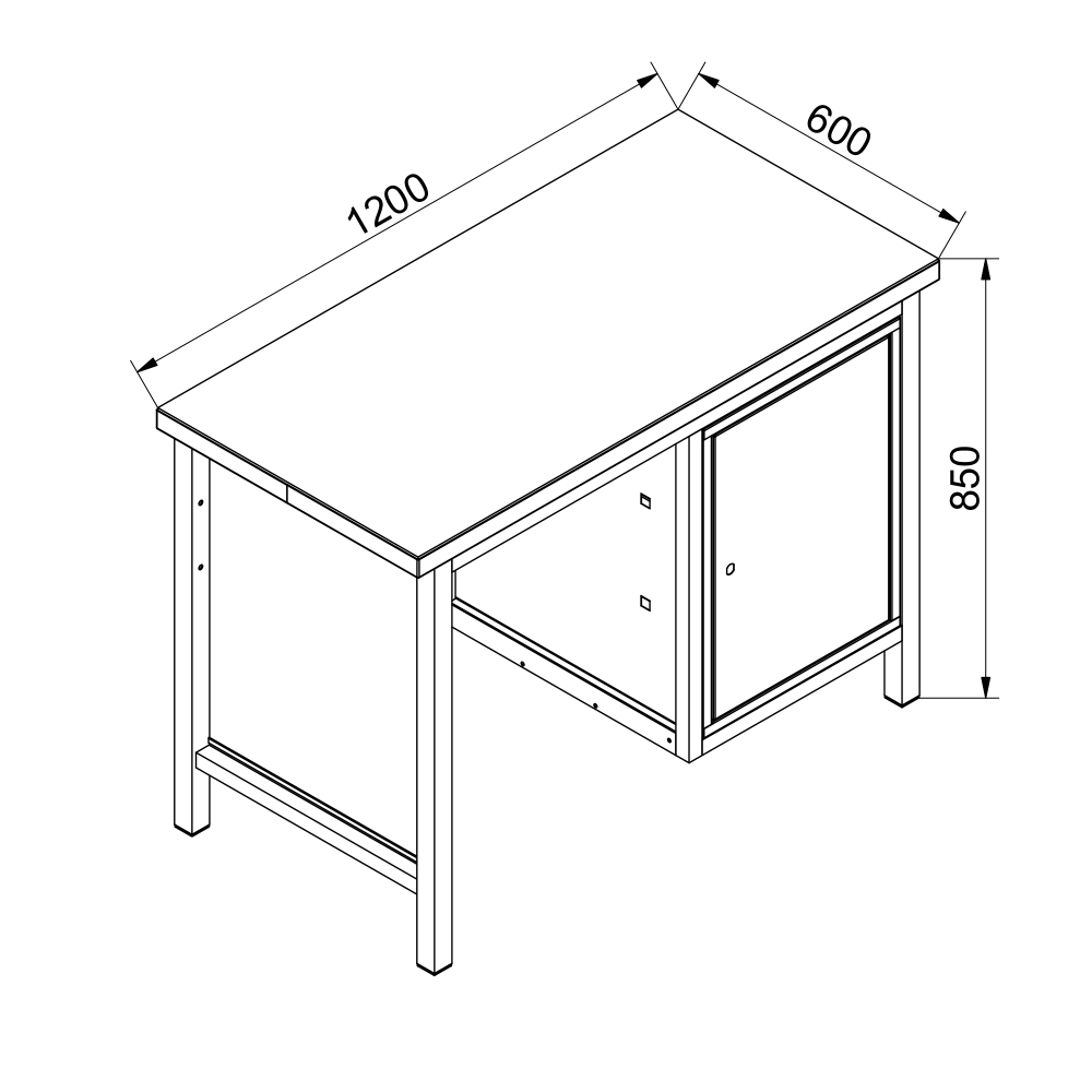 Kovov� dielensk� pracovn� st�l s kontajnerom na kolieskach a skrinkou-01