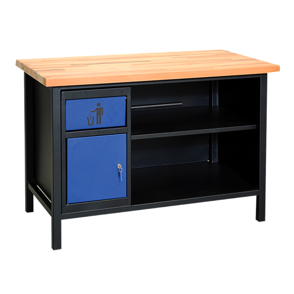 Kovov� dielensk� pracovn� st�l s ko�om na odpadky, PREMIUM LINE, 1200 mm, 01