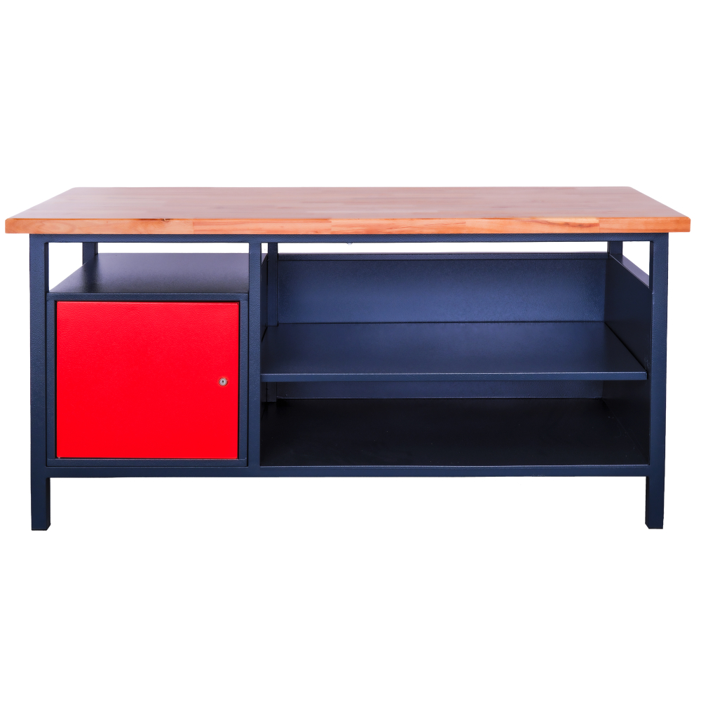 Kovov� dielensk� pracovn� st�l so skrinkou a policou, 1700 mm, RAL 7016/3000