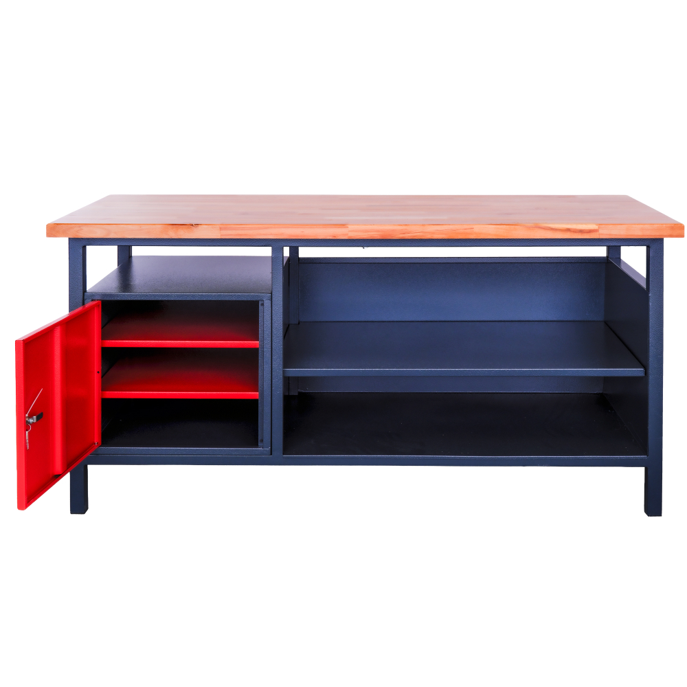 Kovov� dielensk� pracovn� st�l so skrinkou a policou, 1700 mm 03