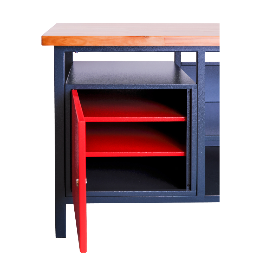 Kovov� dielensk� pracovn� st�l so skrinkou a policou, 1700 mm 04