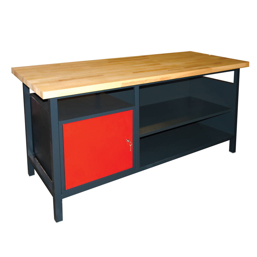 Kovov� dielensk� pracovn� st�l so skrinkou a policou, 1700 mm, RAL 7016/3000