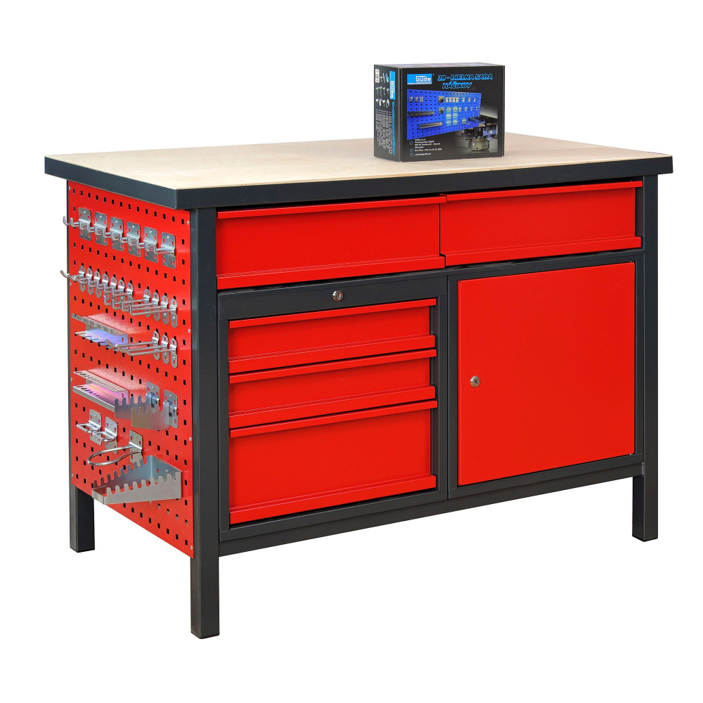 Kovov� dielensk� pracovn� st�l so z�suvkami a skrinkou, 1200 mm, RAL 7016/3000, P1200RSS