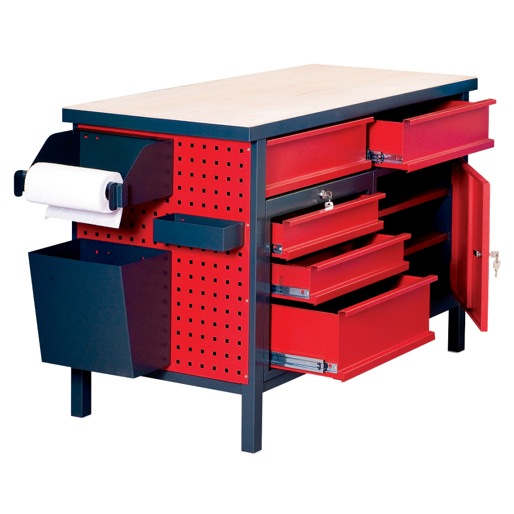 Kovov� dielensk� pracovn� st�l so z�suvkami a skrinkou, 1200 mm, RAL 7016/3000, P1200RSS