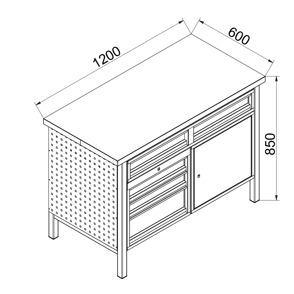 Kovov� dielensk� pracovn� st�l so z�suvkami a skrinkou, 1200 mm, RAL 7016/3000, P1200RSS-0