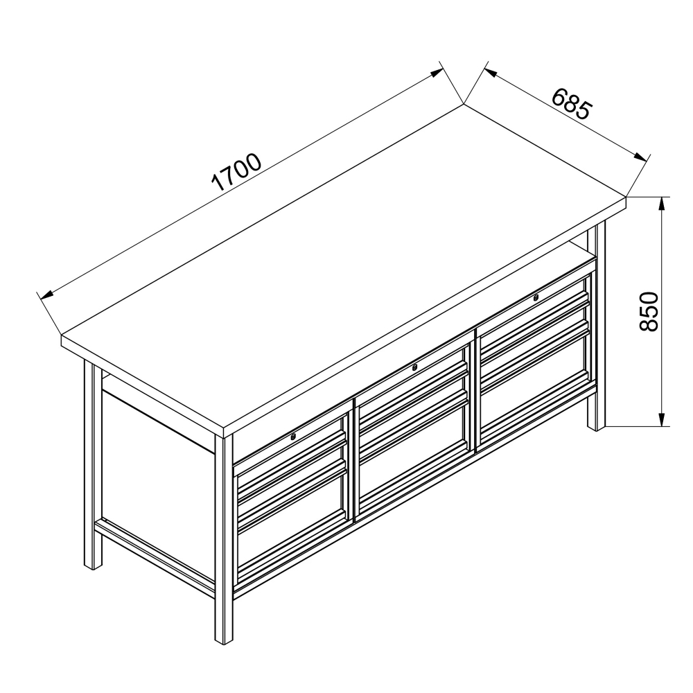 Kovov� dielensk� pracovn� st�l so z�suvkami, 1700 mm05
