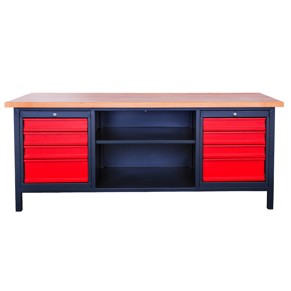 Kovov� dielensk� pracovn� st�l so z�suvkami a policou, 2000 mm, RAL 7016/3000