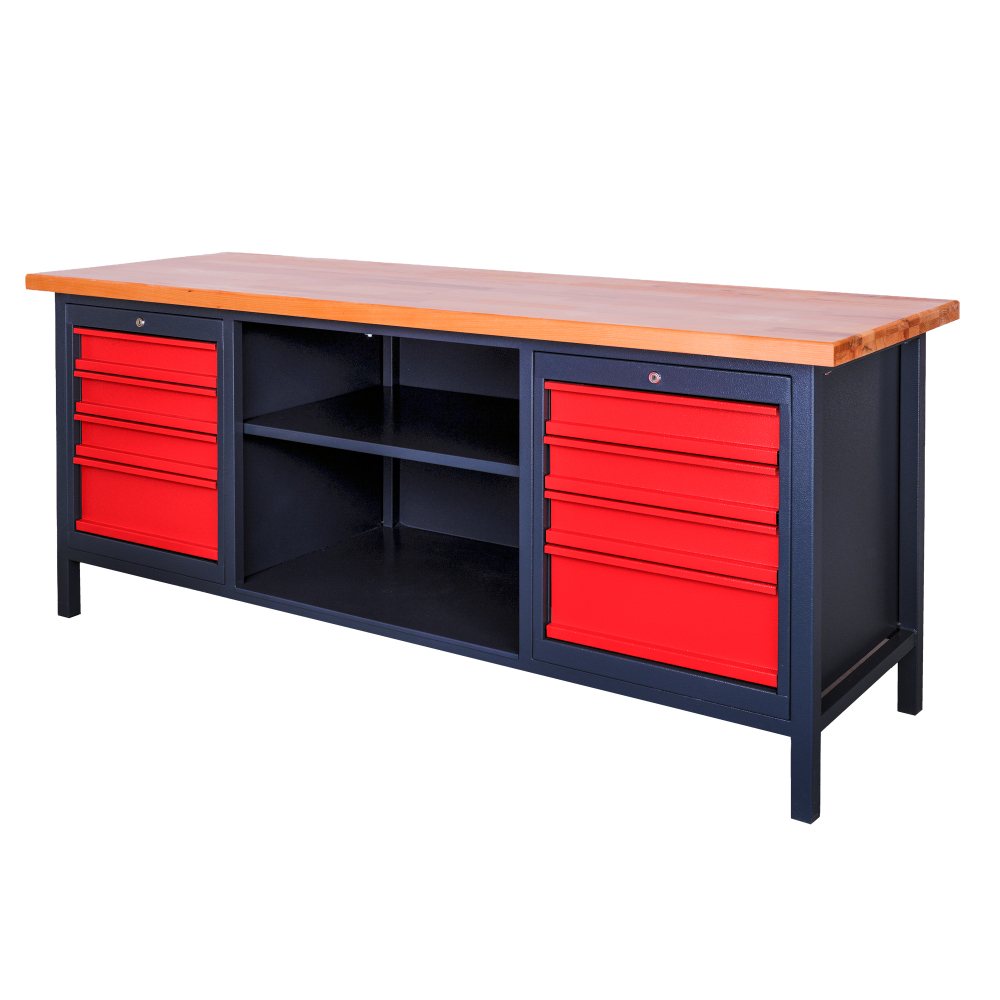 Kovov� dielensk� pracovn� st�l so z�suvkami a policou, 2000 mm