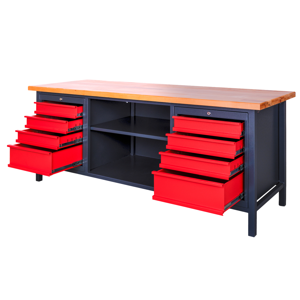 Kovov� dielensk� pracovn� st�l so z�suvkami a policou, 2000 mm 06