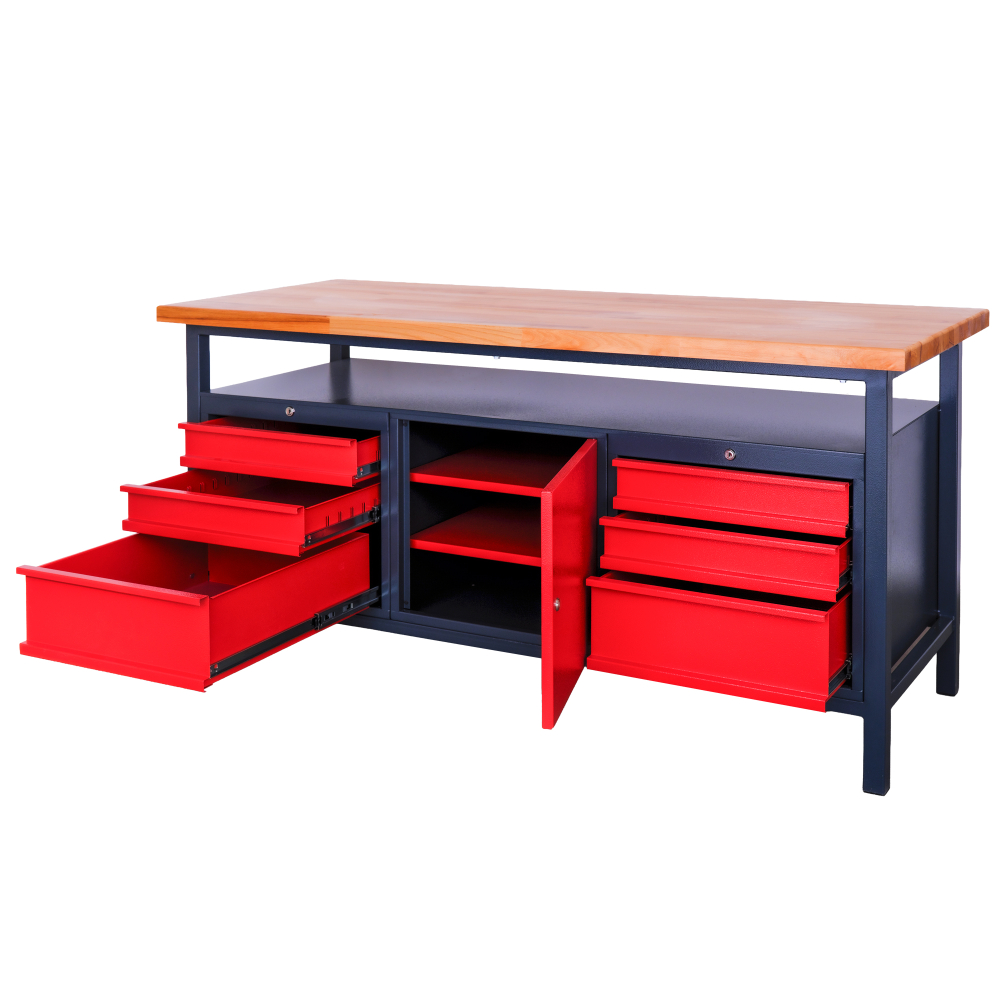 Kovov� dielensk� pracovn� st�l so z�suvkami a skrinkou, 1700 mm 03