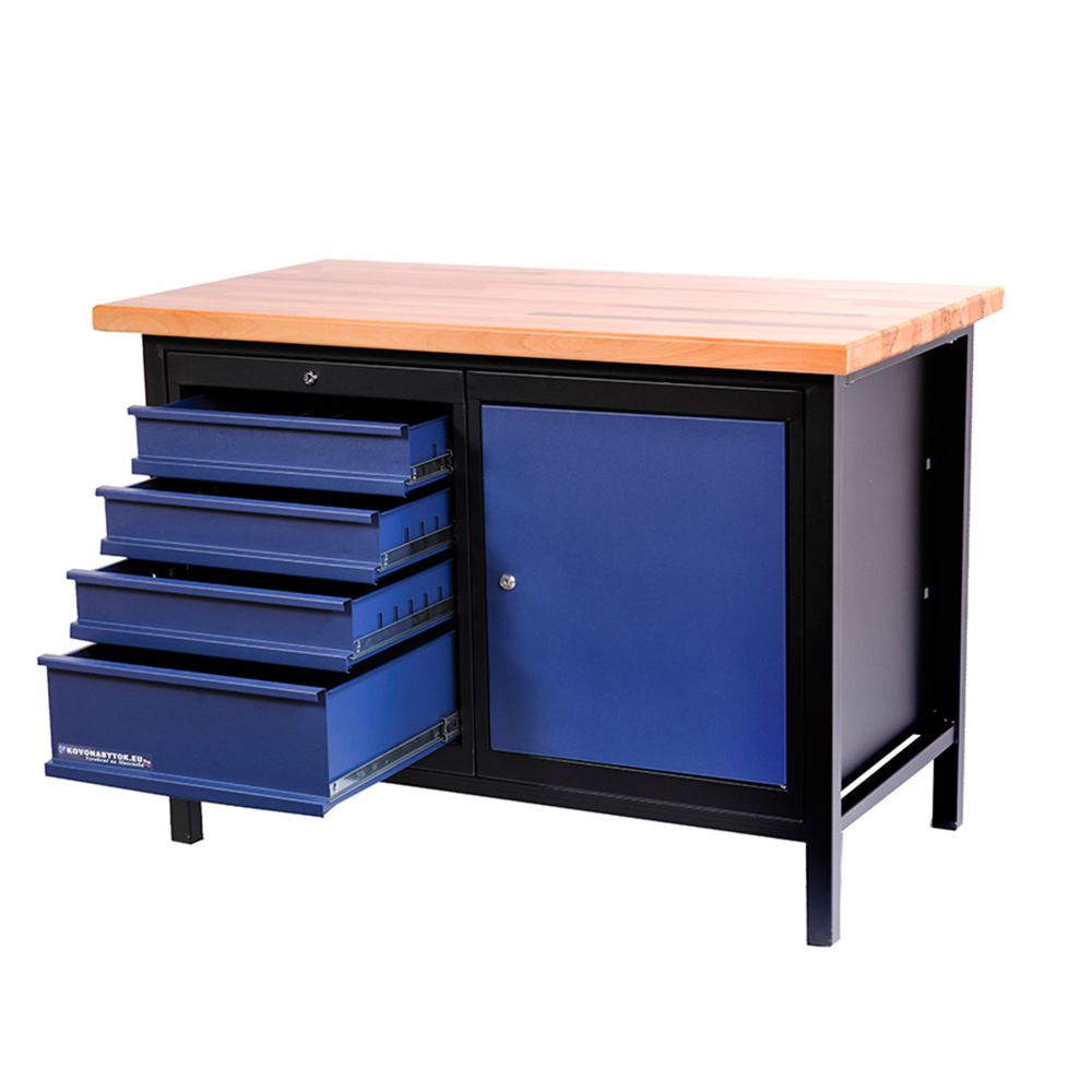 Kovov� dielensk� pracovn� st�l so z�suvkami a skrinkou, PREMIUM LINE, 1200, 01