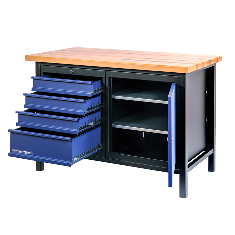 Kovov� dielensk� pracovn� st�l so z�suvkami a skrinkou, PREMIUM LINE, 1200, 03