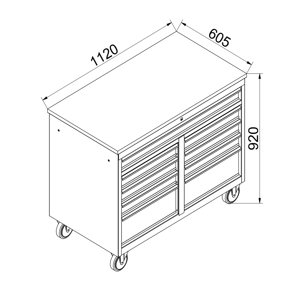 Kovov�  dielensk� pracovn� st�l so z�suvkami na kolieskach DANIEL 02