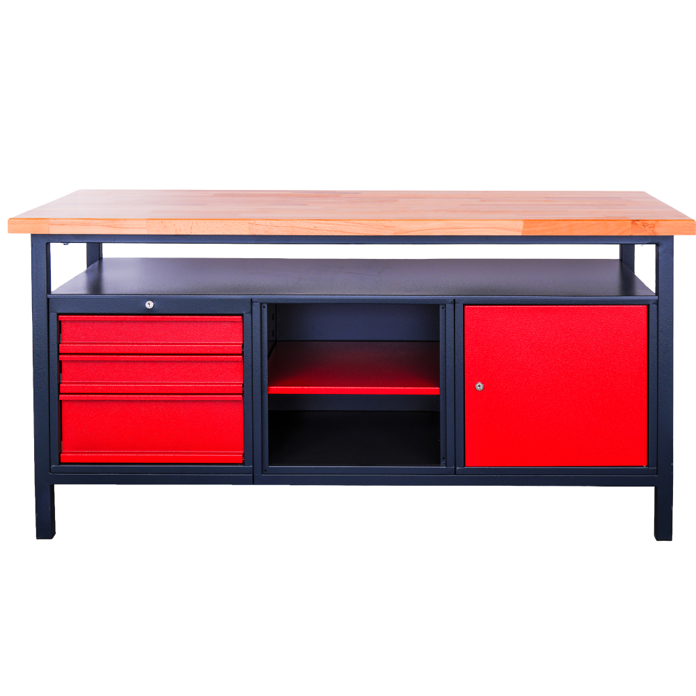 Kovov� dielensk� pracovn� st�l so z�suvkami, policou a skrinkou, 1700 mm, RAL 7016/3000