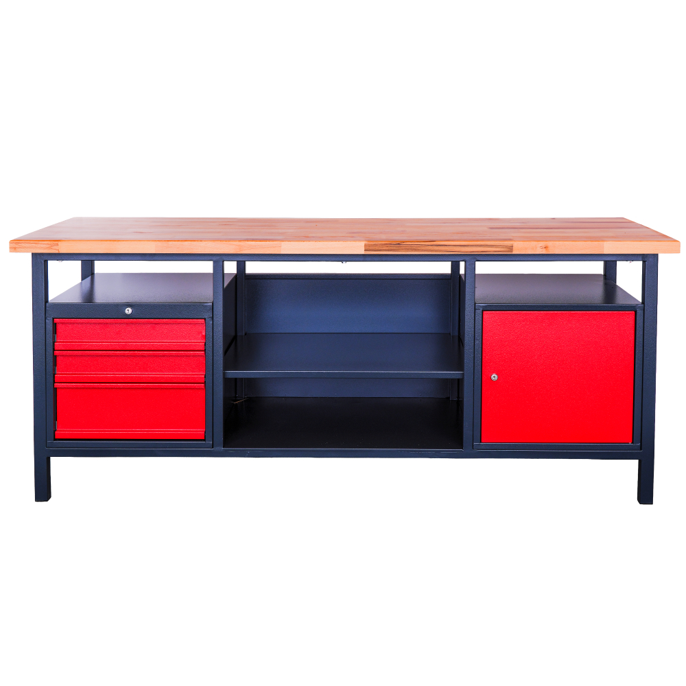 Kovov� dielensk� pracovn� st�l so z�suvkami, policou a skrinkou, 2000 mm, RAL 7016/3000