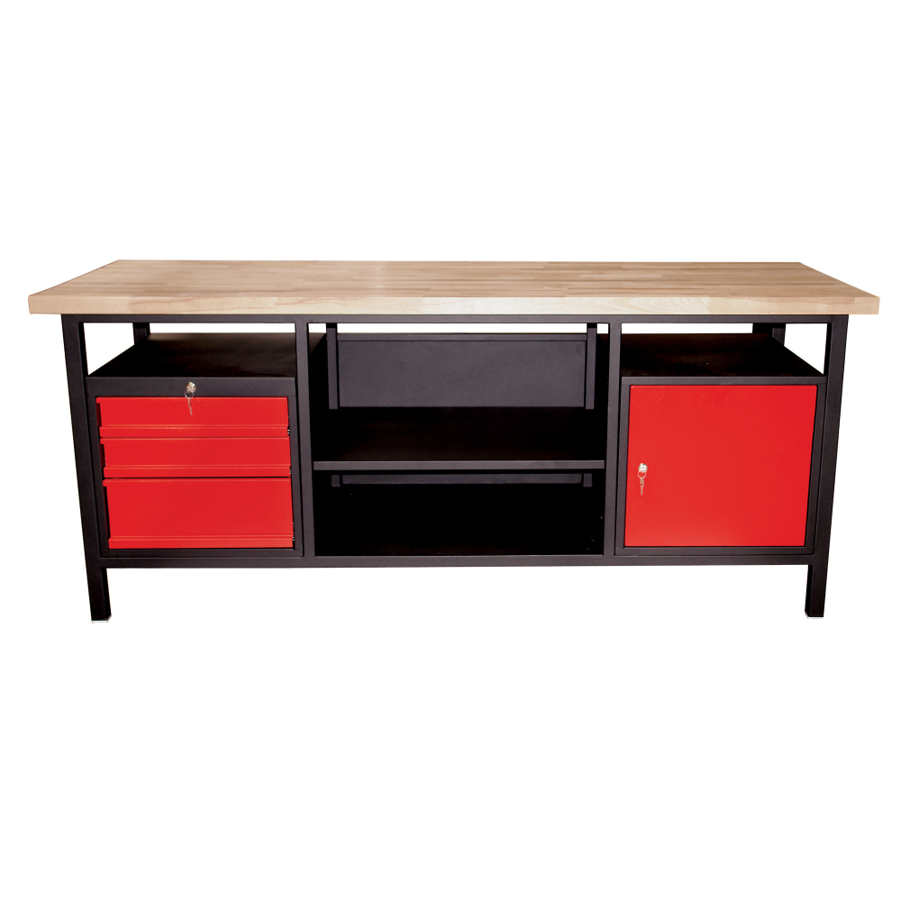 Kovov� dielensk� pracovn� st�l so z�suvkami, policou a skrinkou, 2000 mm, RAL 7016/3000