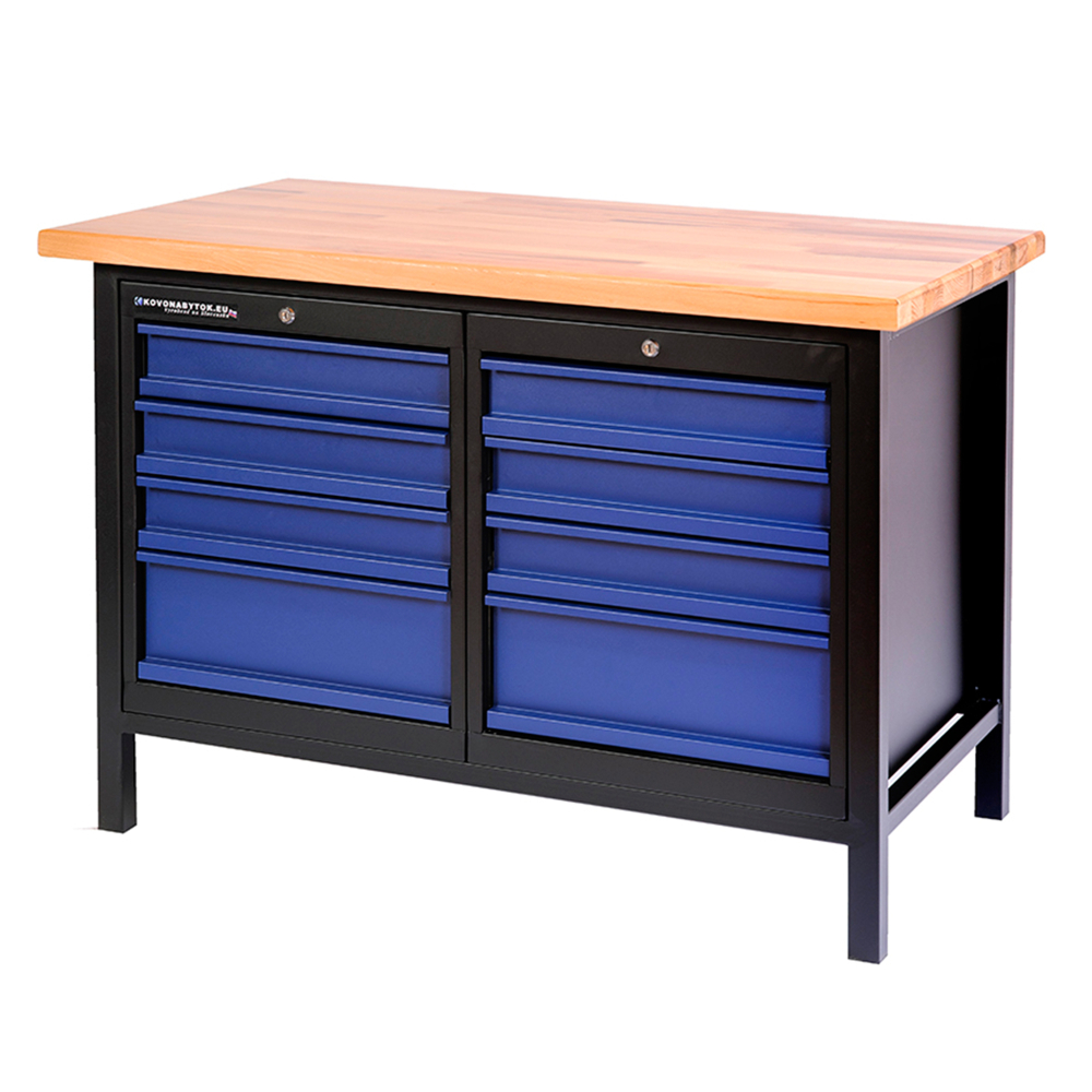 Kovov� dielensk� pracovn� st�l so z�suvkami, PREMIUM LINE, 1200 mm, RAL 9005/5003