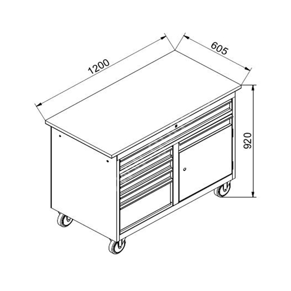 Kovov�  dielensk� pracovn� st�l so z�suvkami, skrinkou na kolieskach DENNER 02